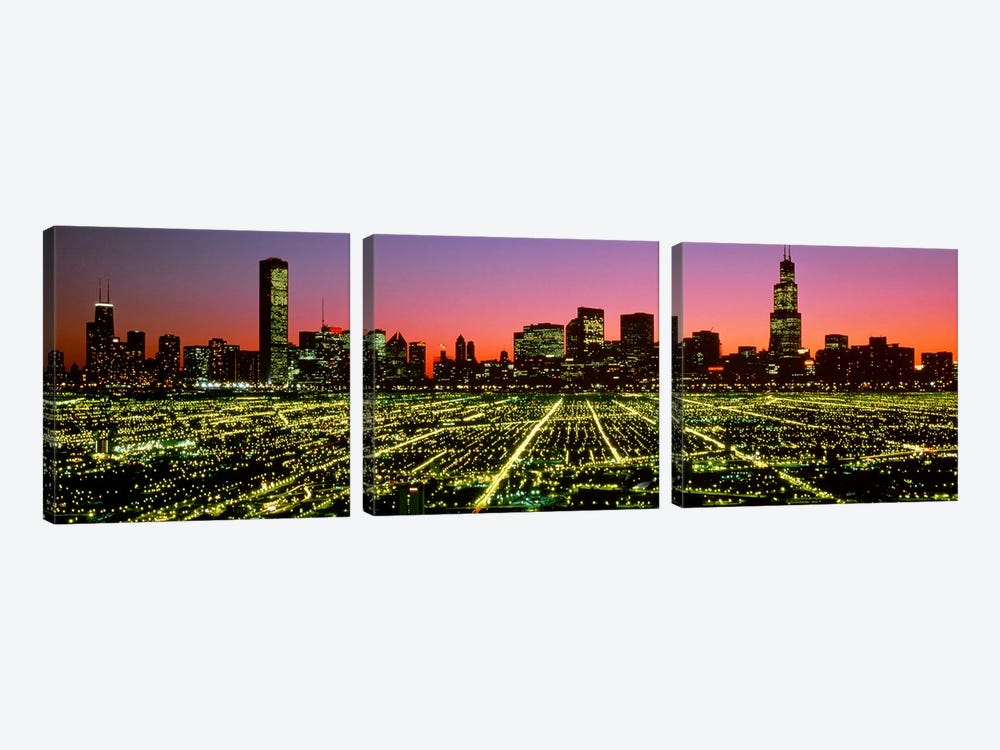USA, Illinois, Chicago, High angle view of the city at night by Panoramic Images 3-piece Canvas Art