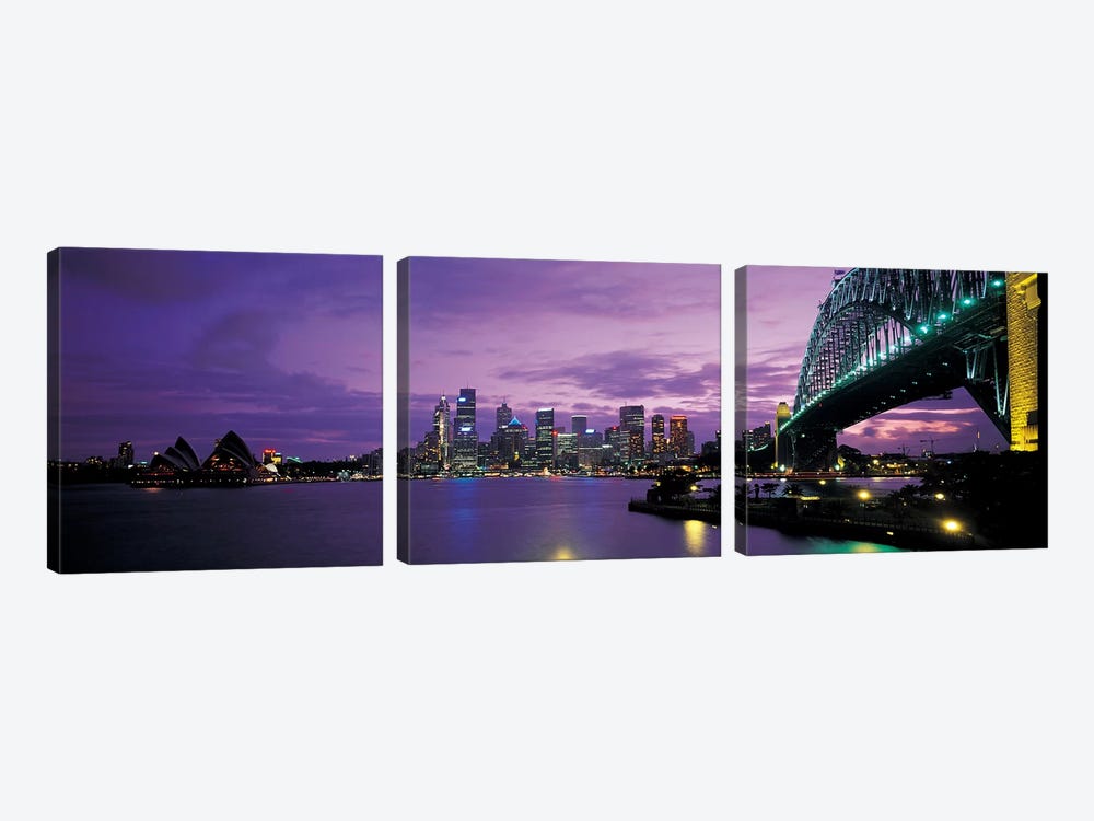 Sydney Harbor At Night, Sydney, New South Wales, Commonwealth Of Australia by Panoramic Images 3-piece Canvas Print