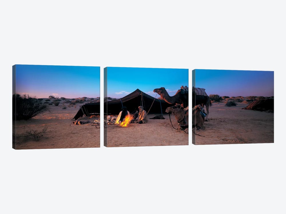 Bedouin Camp At Dusk, Sahara Desert, Tunisia, Africa by Panoramic Images 3-piece Canvas Artwork