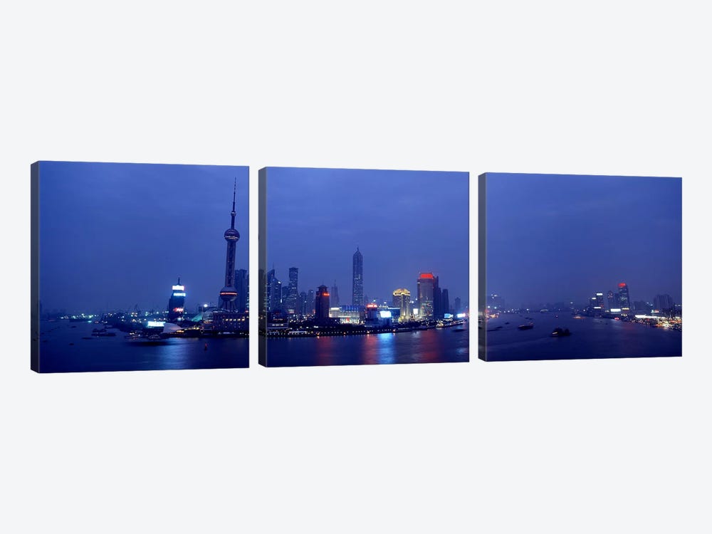 Skyline At Dusk, Lujiazui, Pudong, Shanghai, China by Panoramic Images 3-piece Canvas Art Print