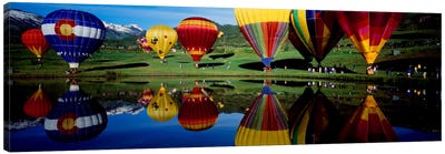 Reflection of hot air balloons in a lake, Snowmass Village, Pitkin County, Colorado, USA Canvas Art Print - Hot Air Balloon Art
