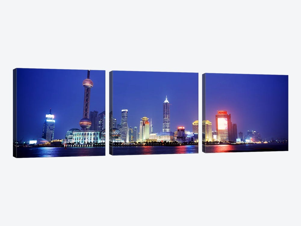 Skyline At Dusk, Lujiazui, Pudong District, Shanghai, People's Republic Of China by Panoramic Images 3-piece Canvas Wall Art