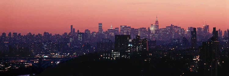 High angle view of buildings lit up at duskManhattan, New York City, New York State, USA