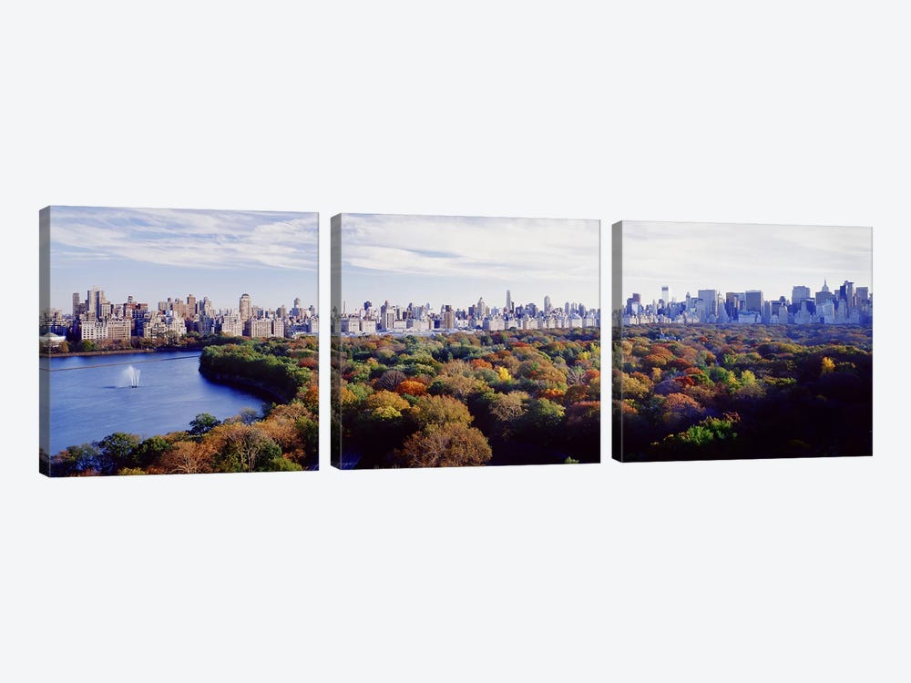 Buildings in a cityCentral Park, Manhattan, New York City, New York State, USA by Panoramic Images 3-piece Canvas Print