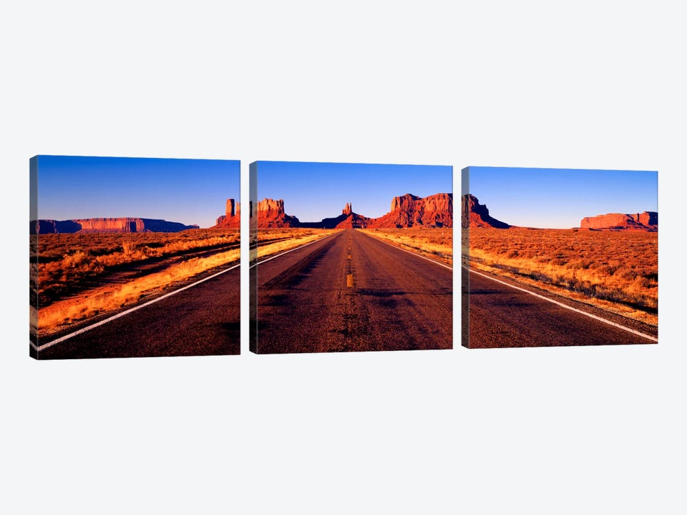 View From U.S. Route 163, Monument Valley, Navajo Nation, Arizona, USA by Panoramic Images 3-piece Canvas Wall Art