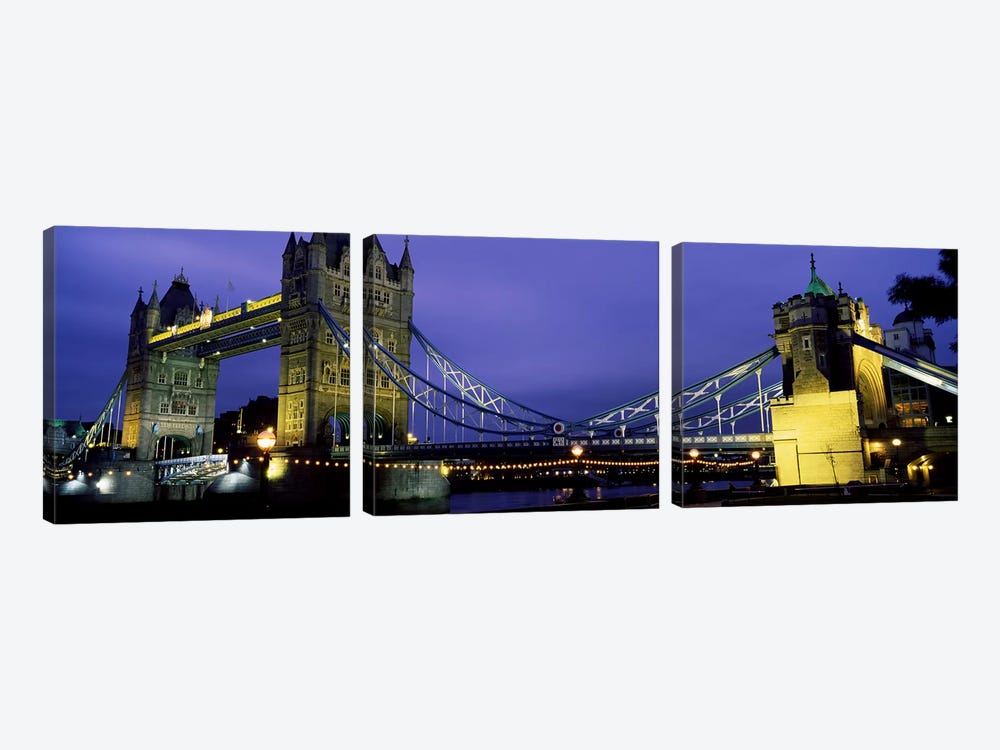 An Illuminated Tower Bridge At Night, London, England, United Kingdom by Panoramic Images 3-piece Canvas Print
