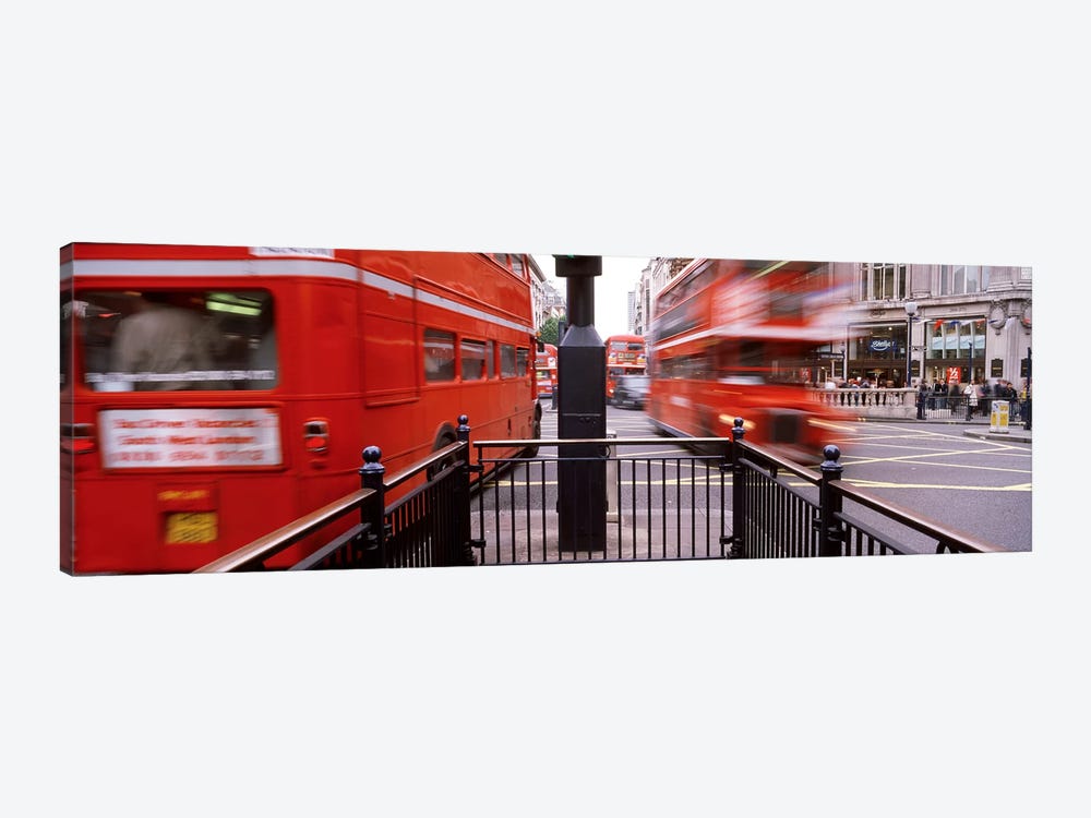 Blurred Motion View Of Double-Decker Buses, Oxford Circus Station Circle, London, England by Panoramic Images 1-piece Canvas Art