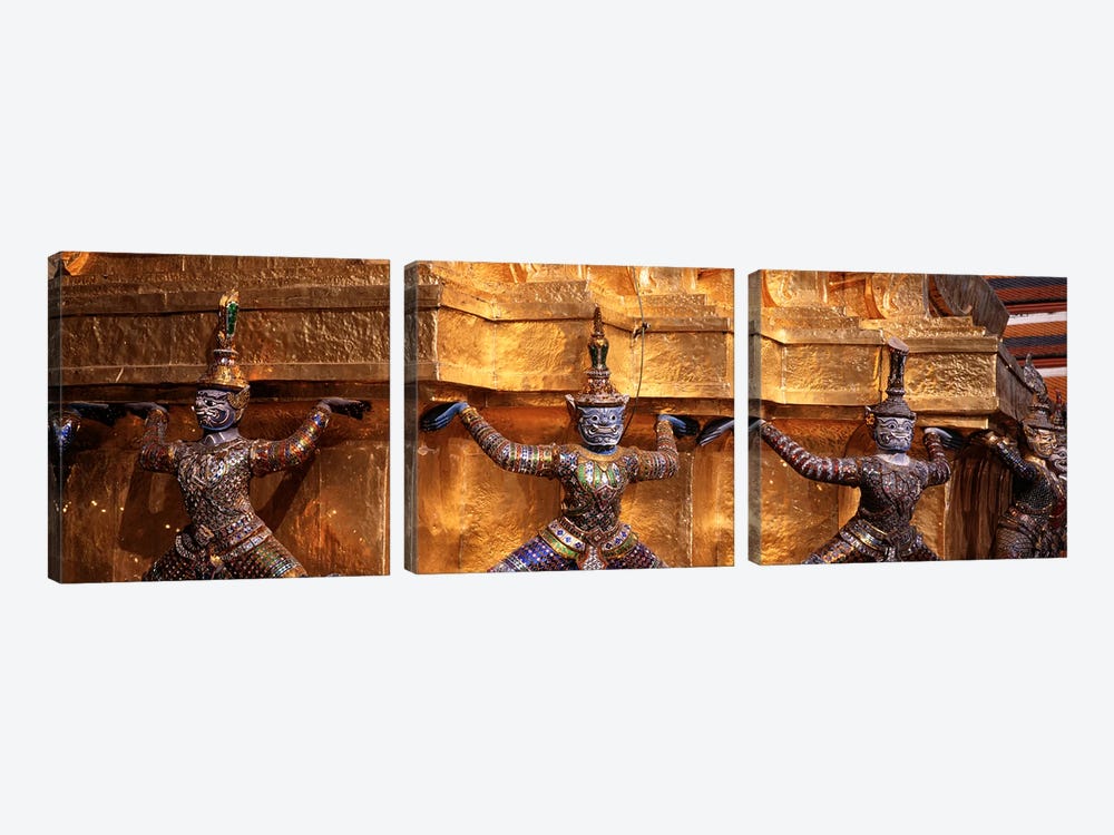 Close-up of statues in a templeGrand palace, Bangkok, Thailand by Panoramic Images 3-piece Canvas Print