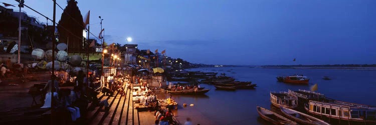 Ghat Along The Ganges At Night, Varanasi, Uttar Pradesh, India