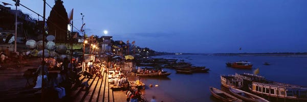 India: Ghat Along The Ganges At Night, Varanasi, Uttar Pradesh, India by Panoramic Images