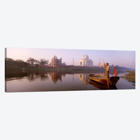 Gondolier And His Gondola, Yamuna River, Agra, Uttar Pradesh, India Canvas Print #PIM4348} by Panoramic Images Canvas Art