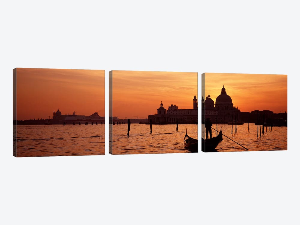 Santa Maria della Salute With A Gondoleer And His Boat On The Grand Canal In The Foreground, Venice, Italy by Panoramic Images 3-piece Canvas Art Print