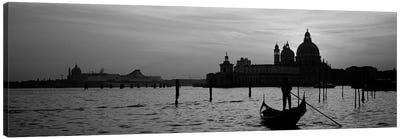 Santa Maria della Salute In B&W With A Gondoleer And His Boat On The Grand Canal In The Foreground, Venice, Italy Canvas Art Print - Veneto Art