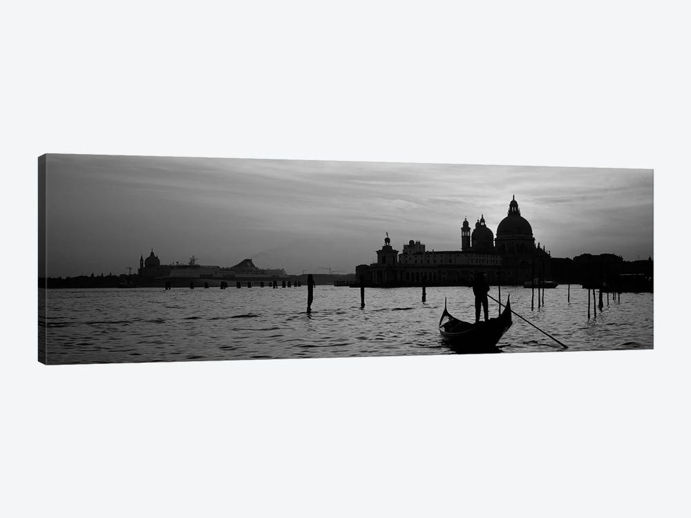 Santa Maria della Salute In B&W With A Gondoleer And His Boat On The Grand Canal In The Foreground, Venice, Italy by Panoramic Images 1-piece Art Print