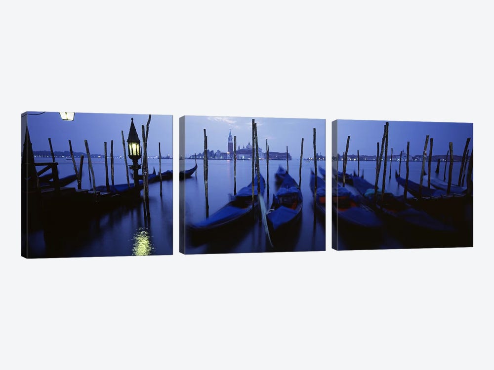 Moored Gondolas, Grand Canal, Venice, Italy by Panoramic Images 3-piece Canvas Artwork