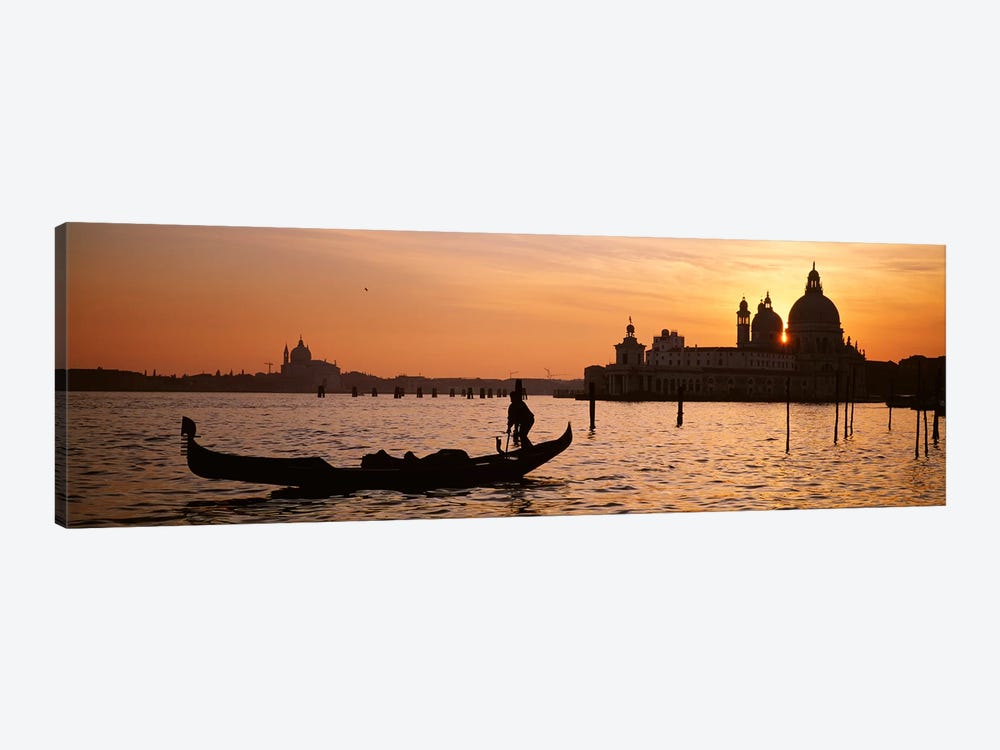Silhouette of a gondola in a canal at sunset, Santa Maria Della Salute, Venice, Italy by Panoramic Images 1-piece Canvas Print