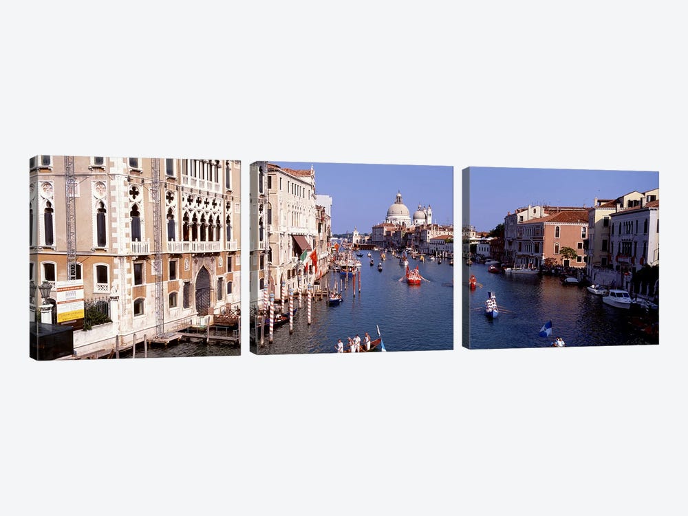 Daily Gondola Activity On The Grand Canal, Venice, Italy by Panoramic Images 3-piece Canvas Art