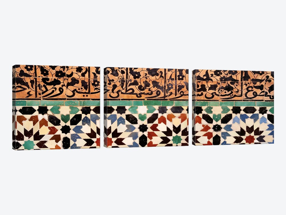 Close-up of design on a wall, Ben Youssef Medrassa, Marrakesh, Morocco by Panoramic Images 3-piece Canvas Artwork