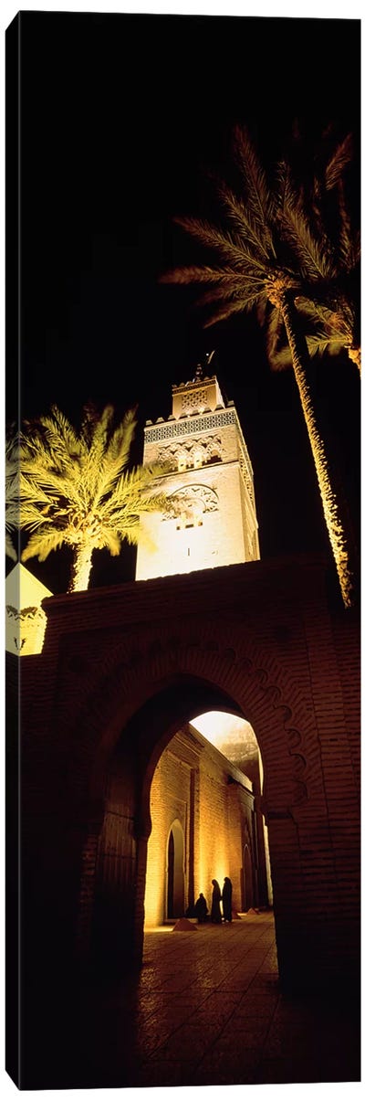 Low angle view of a mosque lit up at night, Koutoubia Mosque, Marrakesh, Morocco Canvas Art Print