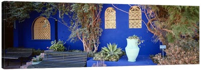 Majorelle Blue Colored Walls, Jardin Majorelle, Marrakech, Morocco Canvas Art Print - Marrakesh