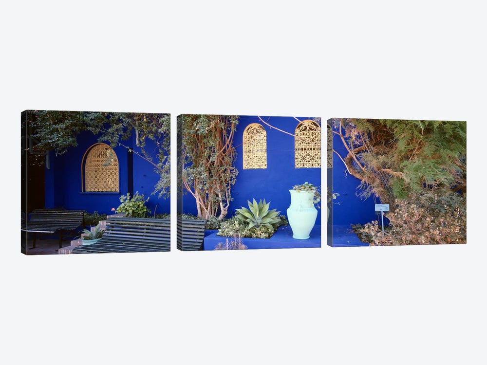 Majorelle Blue Colored Walls, Jardin Majorelle, Marrakech, Morocco by Panoramic Images 3-piece Canvas Print