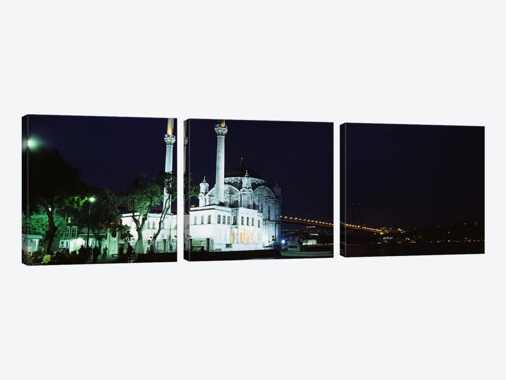 Mosque at the waterfront near a bridge, Ortakoy Mosque, Bosphorus Bridge, Istanbul, Turkey by Panoramic Images 3-piece Art Print