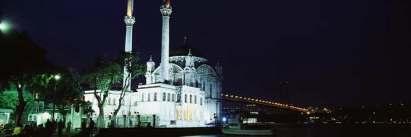 Istanbul: Mosque at the waterfront near a bridge, Ortakoy Mosque, Bosphorus Bridge, Istanbul, Turkey by Panoramic Images
