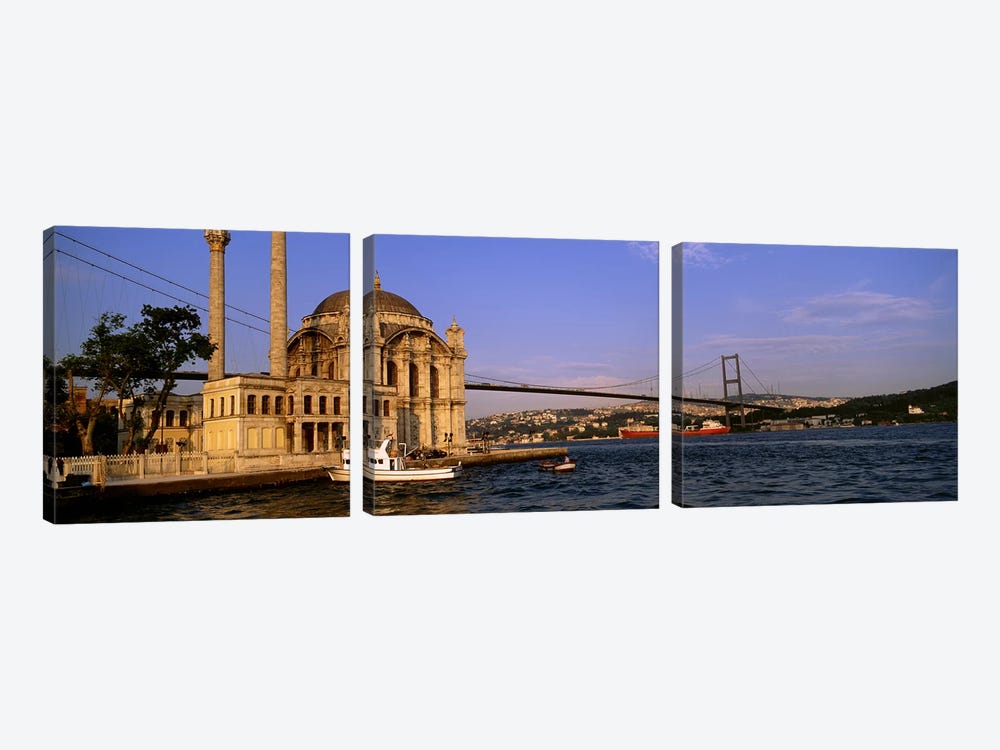 Mosque at the waterfront near a bridge, Ortakoy Mosque, Bosphorus Bridge, Istanbul, Turkey #2 by Panoramic Images 3-piece Canvas Wall Art