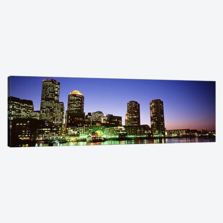 Skyscrapers at the waterfront lit up at night, Boston, Massachusetts, USA Canvas Print #PIM4411} by Panoramic Images Canvas Wall Art