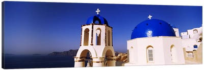 Church with sea in the background, Santorini, Cyclades Islands, Greece Canvas Art Print - Blue Domed Church Santorini