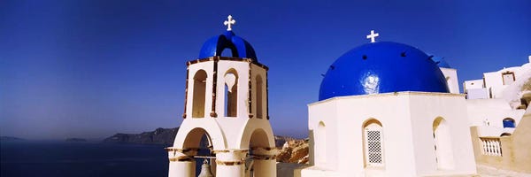 Domes: Church with sea in the background, Santorini, Cyclades Islands, Greece by Panoramic Images