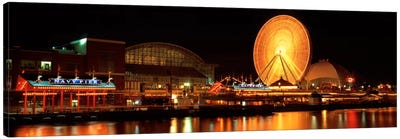 Night Navy Pier Chicago IL USA Canvas Art Print - Ferris Wheels