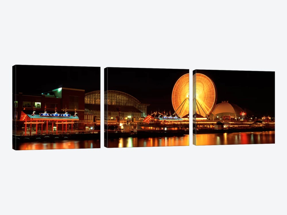 Night Navy Pier Chicago IL USA by Panoramic Images 3-piece Art Print