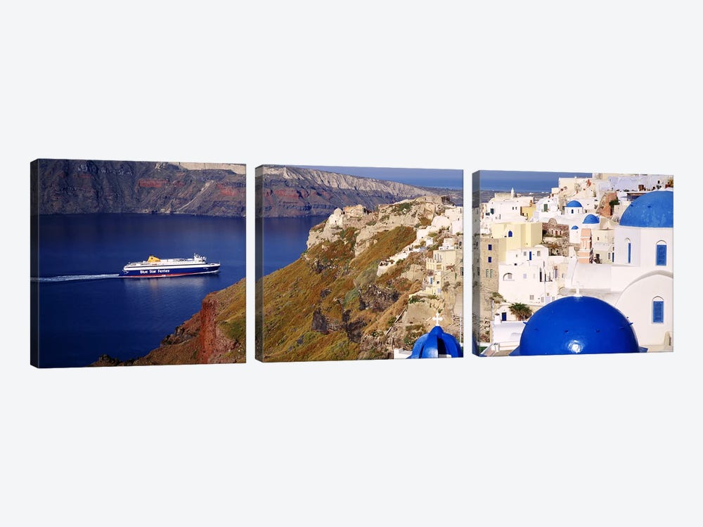 Buildings in a valley, Santorini, Cyclades Islands, Greece by Panoramic Images 3-piece Canvas Wall Art