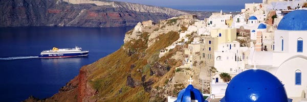 Blue: Buildings in a valley, Santorini, Cyclades Islands, Greece by Panoramic Images