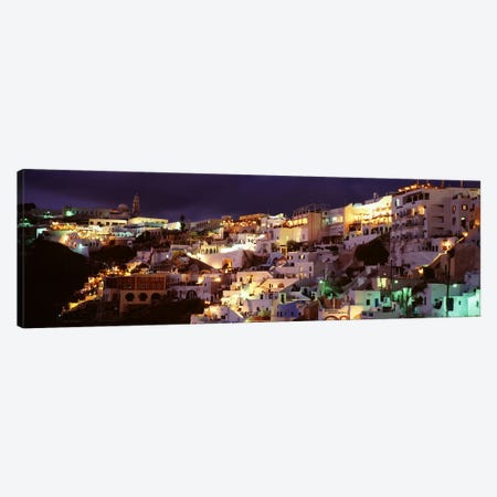 Coastal Cliffside Architecture At Night, Fira, Santorini, Cyclades, Greece Canvas Print #PIM4431} by Panoramic Images Canvas Artwork