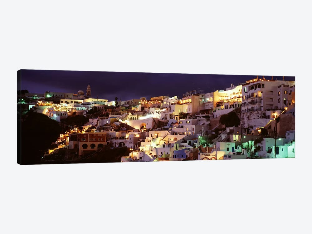 Coastal Cliffside Architecture At Night, Fira, Santorini, Cyclades, Greece by Panoramic Images 1-piece Canvas Print