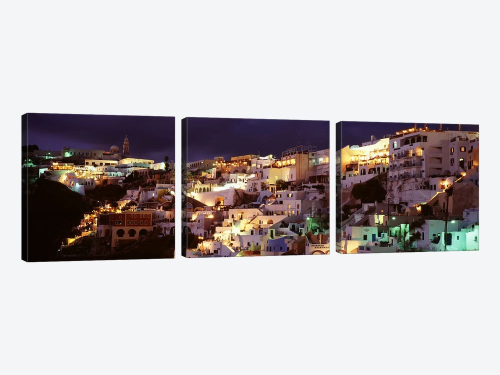 Coastal Cliffside Architecture At Night, Fira, Santorini, Cyclades, Greece by Panoramic Images 3-piece Canvas Art Print