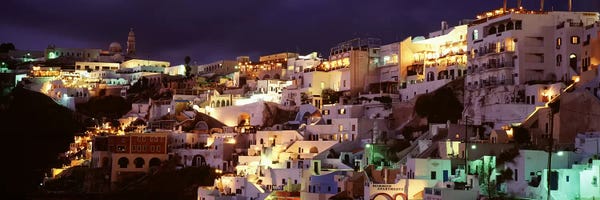 Santorini: Coastal Cliffside Architecture At Night, Fira, Santorini, Cyclades, Greece by Panoramic Images