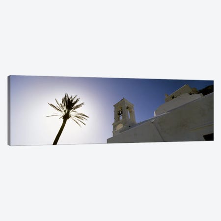 Low angle view of a palm tree near a church , Ios, Cyclades Islands, Greece Canvas Print #PIM4441} by Panoramic Images Canvas Print