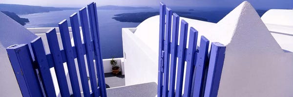 Greece: Gated Terrace View, Santorini, Cyclades, Greece by Panoramic Images
