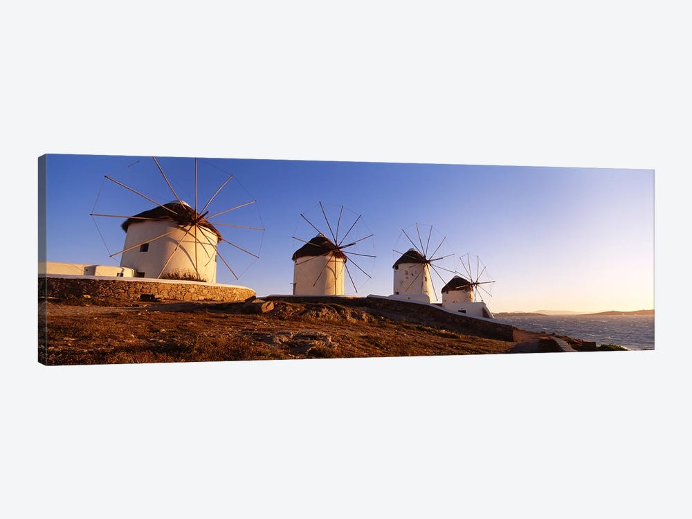Low angle view of traditional windmills, Mykonos, Cyclades Islands, Greece by Panoramic Images 1-piece Art Print