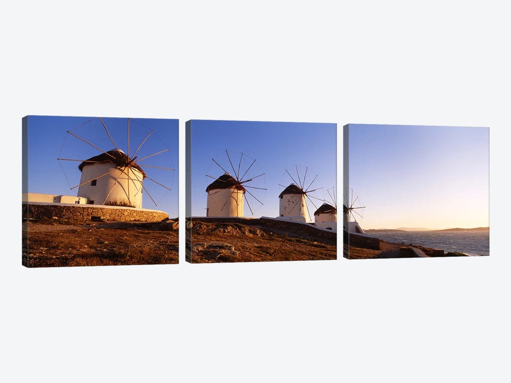 Low angle view of traditional windmills, Mykonos, Cyclades Islands, Greece by Panoramic Images 3-piece Canvas Print