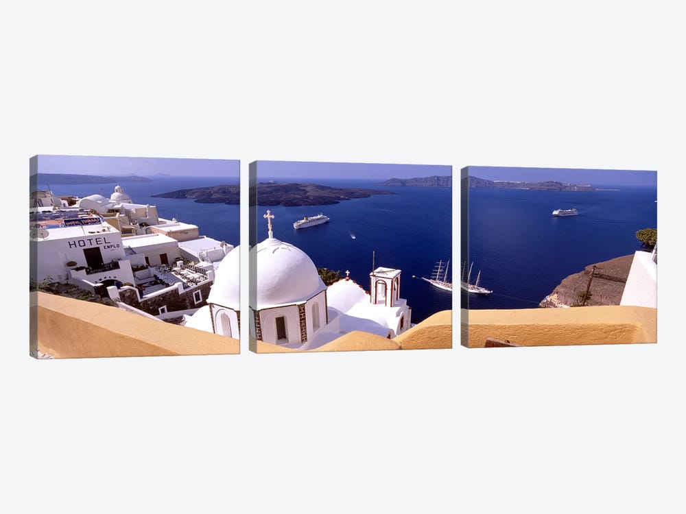 High angle view of buildings in a city, Santorini, Cyclades Islands, Greece #2 by Panoramic Images 3-piece Canvas Wall Art