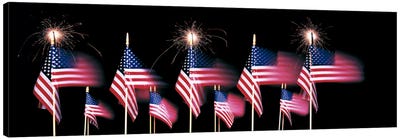 US Flags And Fireworks Canvas Art Print - Holiday & Seasonal Art