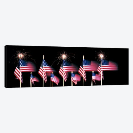 US Flags And Fireworks Canvas Print #PIM444} by Panoramic Images Canvas Art Print