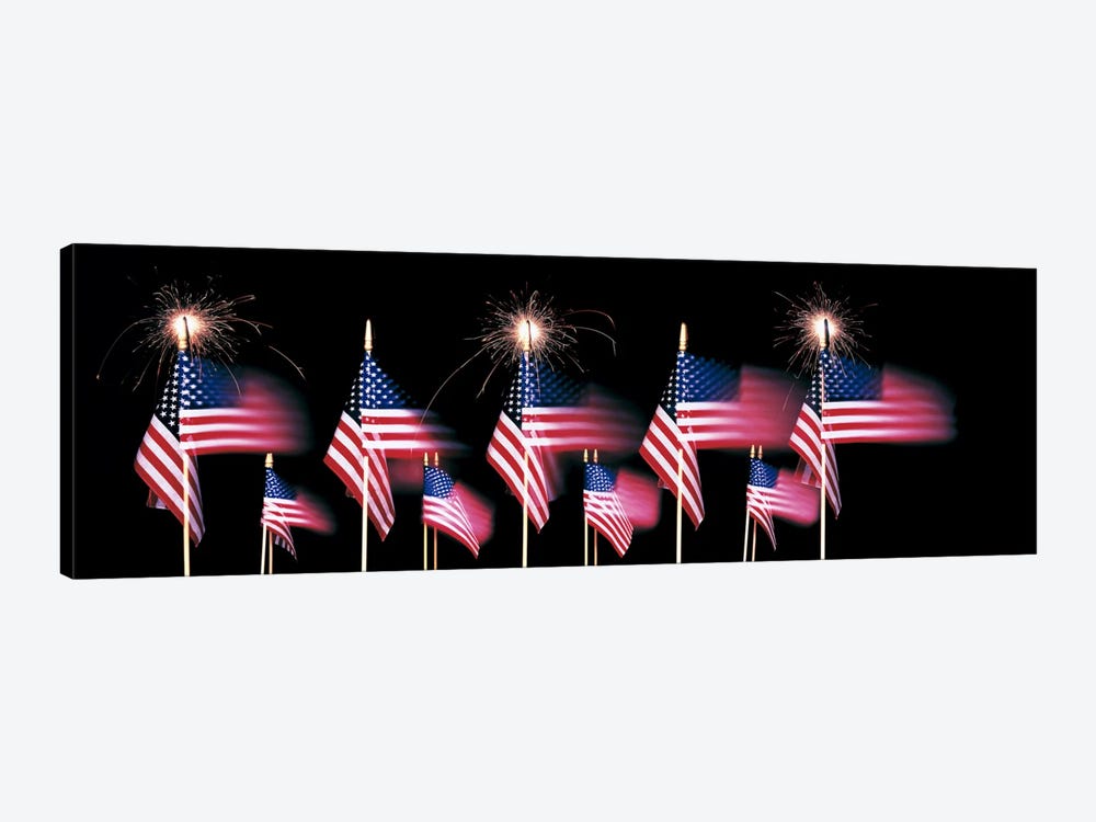 US Flags And Fireworks by Panoramic Images 1-piece Canvas Print