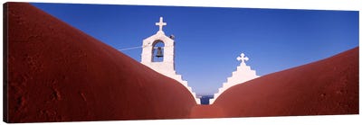 Low angle view of a bell tower of a church, Mykonos, Cyclades Islands, Greece Canvas Art Print - Christian Art