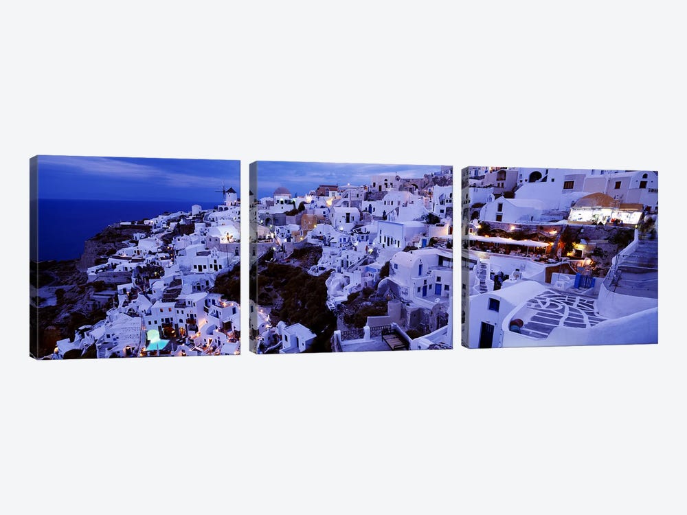 Coastal Village Landscape At Dusk II, Santorini, Cyclades, Greece by Panoramic Images 3-piece Canvas Wall Art