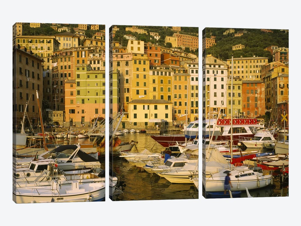 Boats In Harbor, Camogli, Genoa, Liguria, Italy by Panoramic Images 3-piece Canvas Wall Art